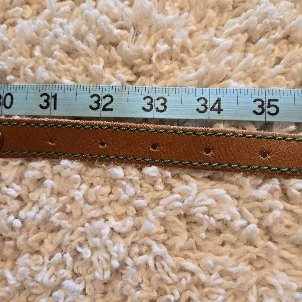 Vintage Leather Skinny Belt Big Rivets Brown Large
